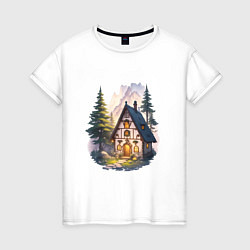 Женская футболка Сказочный домик в лесу в горах