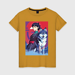 Женская футболка Девочка со своим другом волком - аниме