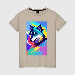 Женская футболка Wolf - pop art - neural network