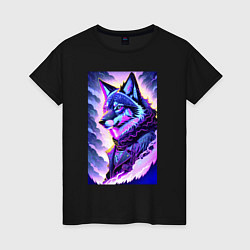 Женская футболка Светящийся волк - нейросеть - поп-арт