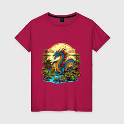 Женская футболка Синий дракон у реки