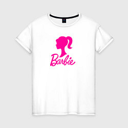 Футболка хлопковая женская Розовый логотип Барби, цвет: белый