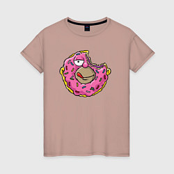 Футболка хлопковая женская Гомер пончик, цвет: пыльно-розовый