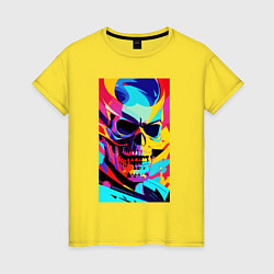 Футболка хлопковая женская Cool skull - pop art, цвет: желтый