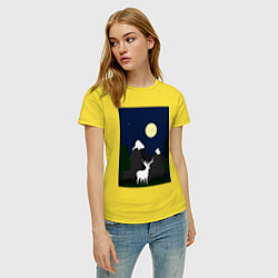 Футболка хлопковая женская Олень под луной, цвет: желтый — фото 2