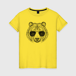 Футболка хлопковая женская Голова медведя в очках, цвет: желтый