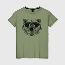 Женская футболка Голова медведя рычащего в очках