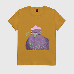 Футболка хлопковая женская Голубь в шапочке, цвет: горчичный