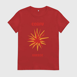 Футболка хлопковая женская Корфу - Греция, цвет: красный
