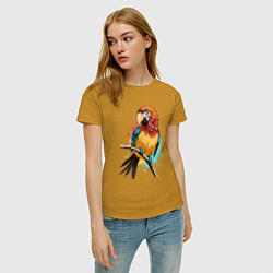 Футболка хлопковая женская Акварельный попугай, цвет: горчичный — фото 2