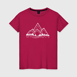 Футболка хлопковая женская Лес и горы, цвет: маджента