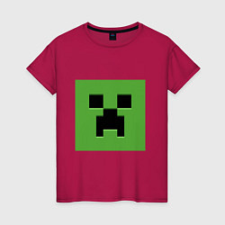 Футболка хлопковая женская Minecraft creeper face, цвет: маджента