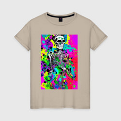 Футболка хлопковая женская Funny skeleton - pop art, цвет: миндальный