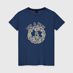 Женская футболка Хиппи знак мира цветочный пастельный peace and lov