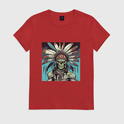 Женская футболка Индеец зомби с перьями на голове