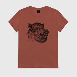 Футболка хлопковая женская Кабан жирный, цвет: кирпичный
