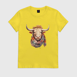 Женская футболка Бык в шарфе осень