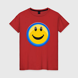Футболка хлопковая женская Смайлик улыбающийся эмодзи, цвет: красный