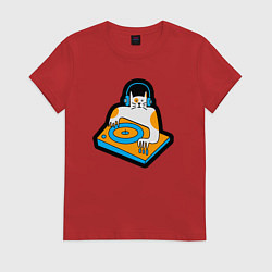 Футболка хлопковая женская DJ cat, цвет: красный