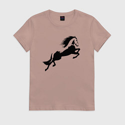 Футболка хлопковая женская Лошадь в прыжке, цвет: пыльно-розовый