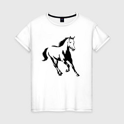 Футболка хлопковая женская Конь скачет, цвет: белый