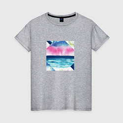 Футболка хлопковая женская Абстрактное море закат рассвет, цвет: меланж