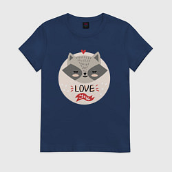 Футболка хлопковая женская Влюблённый енотик, цвет: тёмно-синий