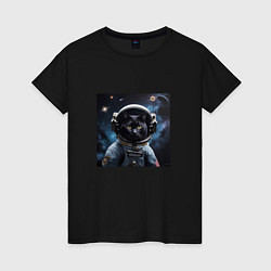 Женская футболка Черный котик космонавт