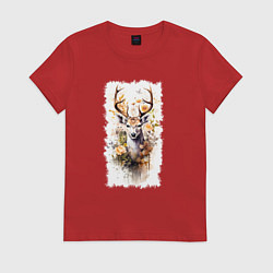 Женская футболка Олень в цветах акварель