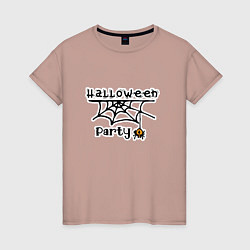 Футболка хлопковая женская Halloween party паук с паутиной хэллоуин, цвет: пыльно-розовый