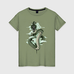Женская футболка Зеленый дракон в облаках
