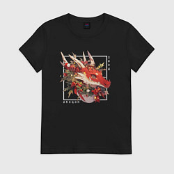 Футболка хлопковая женская Christmas red dragon, цвет: черный