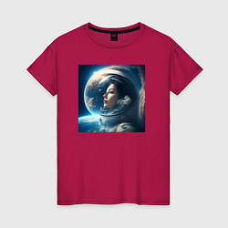 Футболка хлопковая женская Космическая девушка в космосе, цвет: маджента
