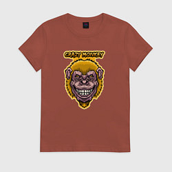 Футболка хлопковая женская Yellow crazy monkey, цвет: кирпичный