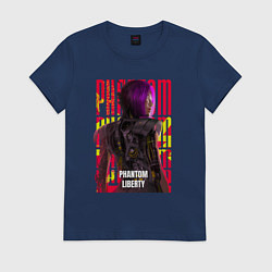 Футболка хлопковая женская Cyberpunk 2077 Phantom Liberty: Songbird, цвет: тёмно-синий