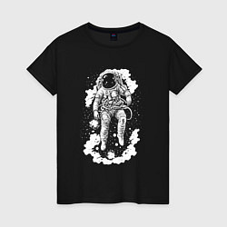 Футболка хлопковая женская Космонавт среди звезд, цвет: черный