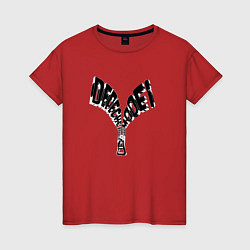Футболка хлопковая женская Depeche Mode - надпись молнией, цвет: красный