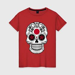 Футболка хлопковая женская Japan skull, цвет: красный