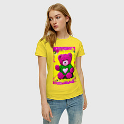 Футболка хлопковая женская Розовый мишка плюшевый, цвет: желтый — фото 2