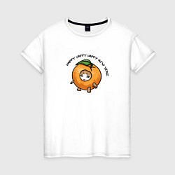 Женская футболка Счастливый котенок - мандарин