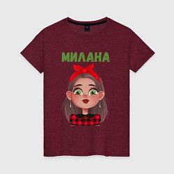 Футболка хлопковая женская Милана - девочка модница, цвет: меланж-бордовый