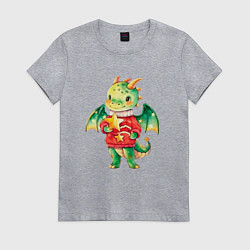 Футболка хлопковая женская Новогодний милый дракончик, цвет: меланж
