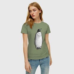 Футболка хлопковая женская Пингвин стоит анфас, цвет: авокадо — фото 2
