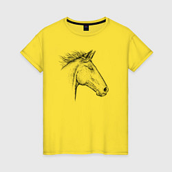 Футболка хлопковая женская Голова лошади в профиль, цвет: желтый