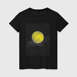 Футболка хлопковая женская Луна абстракция, цвет: черный