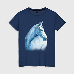 Футболка хлопковая женская Голубая лошадь, цвет: тёмно-синий