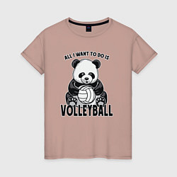Футболка хлопковая женская Panda volleyball, цвет: пыльно-розовый