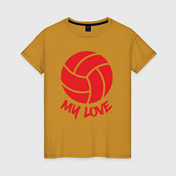 Футболка хлопковая женская Volleyball my love, цвет: горчичный