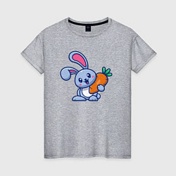 Футболка хлопковая женская Весёлый зайчик с морковкой, цвет: меланж