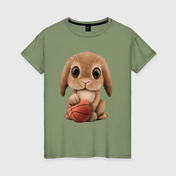 Футболка хлопковая женская Кролик баскетболист, цвет: авокадо